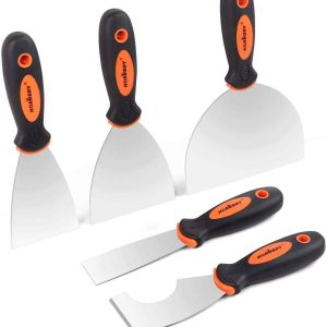 5-Piece Putty Knife Set, Stainless Steel Scrapers, Heavy Duty Non-Slip Handle