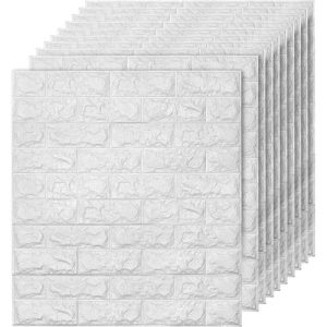 Holdfiturn Self Adhesive Wall Tiles 10PCS 3D Wall Panels 70Ã—77cm 3mm Brick Wallpaper Wall Panels Foam DIY Waterproof PE Foam Panel Thicken Wall Stickers for Kitchen Kids Room Living Room Bedroom
