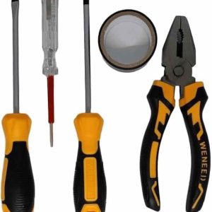 Home Maintenance Tool Set, 5 Pcs Orange Rubber Handles, Includes Hammer, Pliers, Screwdrivers, for Home Use