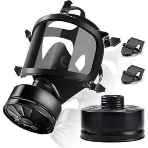 Respirator-Mask Survival Nuclear & Chemical,Full Face Gas Masks Reusable Respirator Mask with Activated Carbon Filter,Suitable Industrial,Paint, Red and Black, Wide Vision Lens, Safety Protection