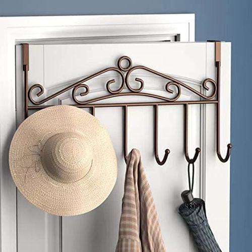 Over The Door Hooks,Metal Over The Door Hanger with 7 Hooks,Door Hanger for Hanging Clothes, Towels, Key - Assorted colors (7 Hook Brown)